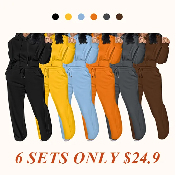 Hooded Long Sleeve Sweatshirt and Casual Wide Leg Sweatpants Set