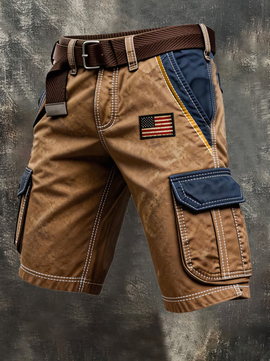 Men's Retro Color Block Patriot Pocket Cargo Shorts