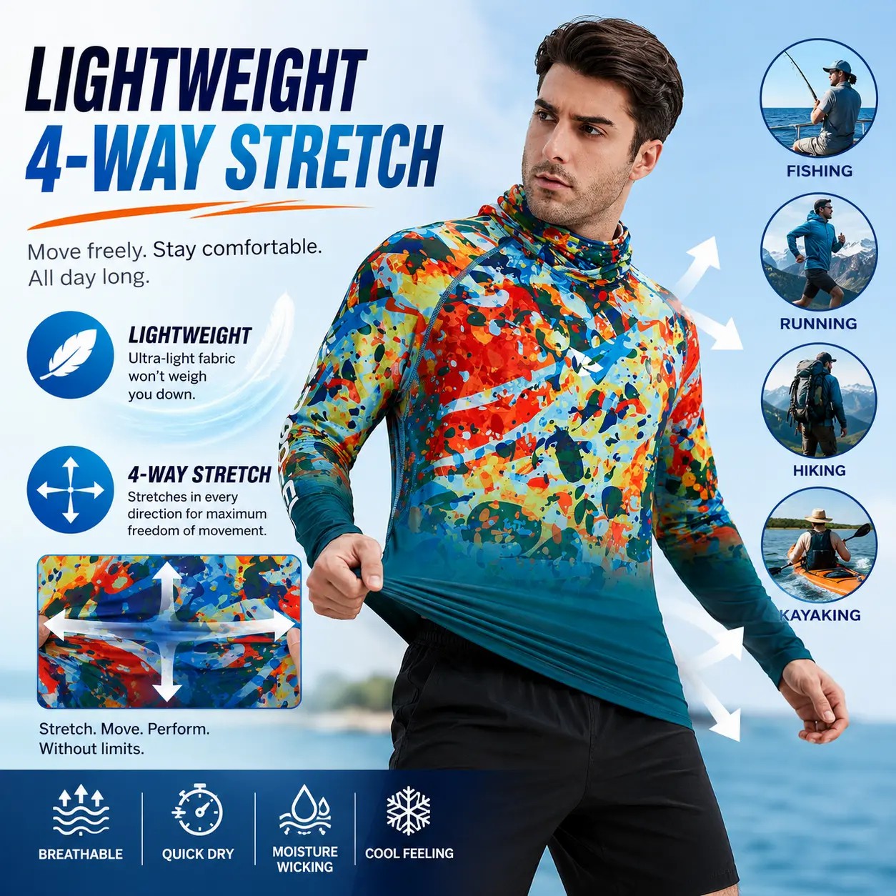 Men’s UPF 100 Sun Protection Hoodie with UV Detection