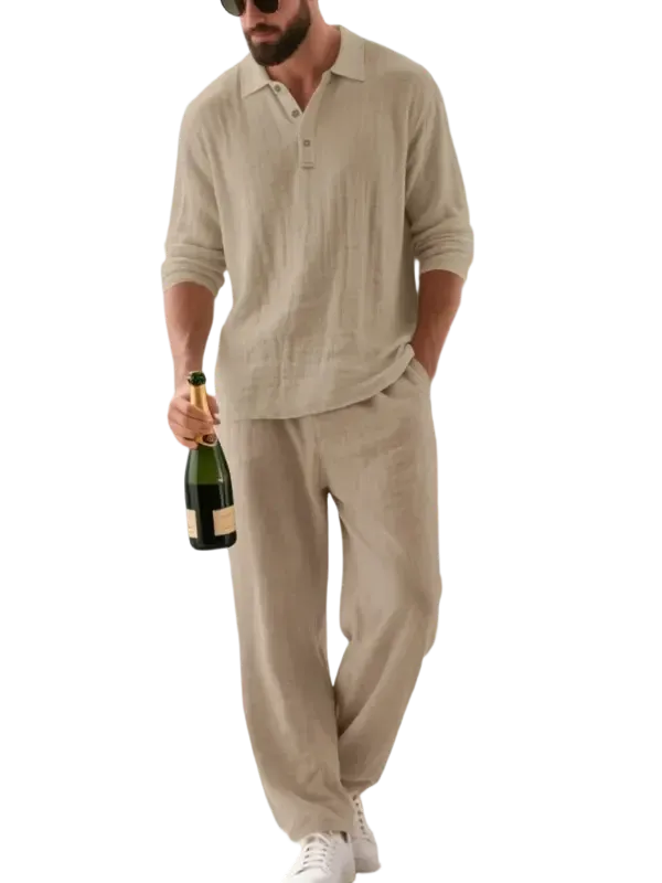 🔥Men's Linen Polo Casual Set