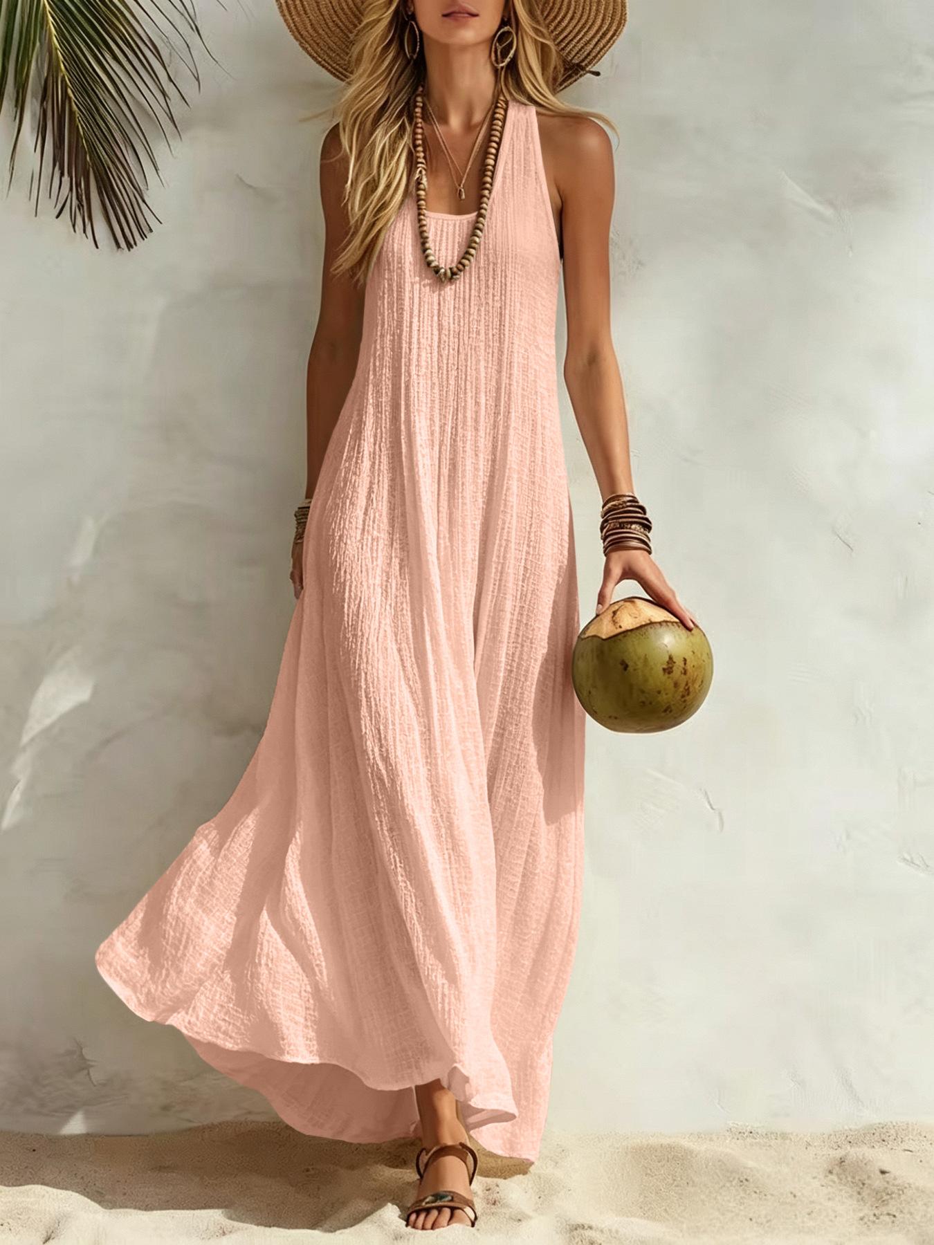 Women's long summer dress with a bohemian beach-vacation vibe.