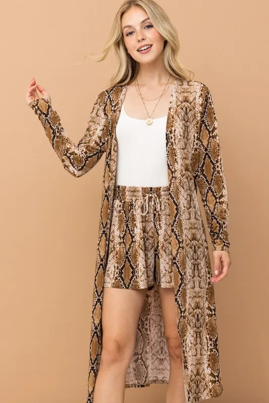 Animal Print Kimono and Shorts Set