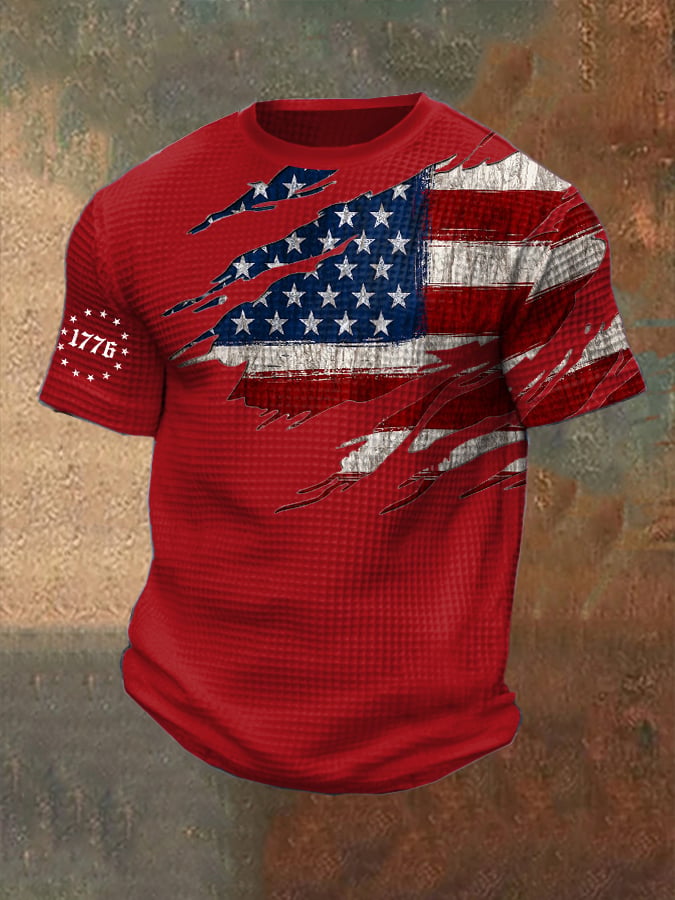Men's Vintage Flag Design Independence Day Waffle T-Shirt