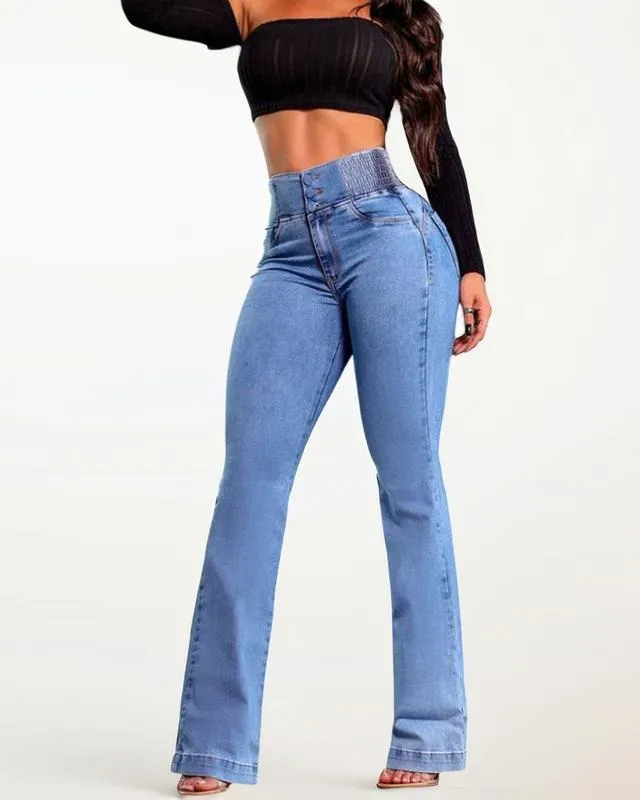 2026 Elastic Waist High Waist Stretch Tights Slightly Flared Hip Lift Denim