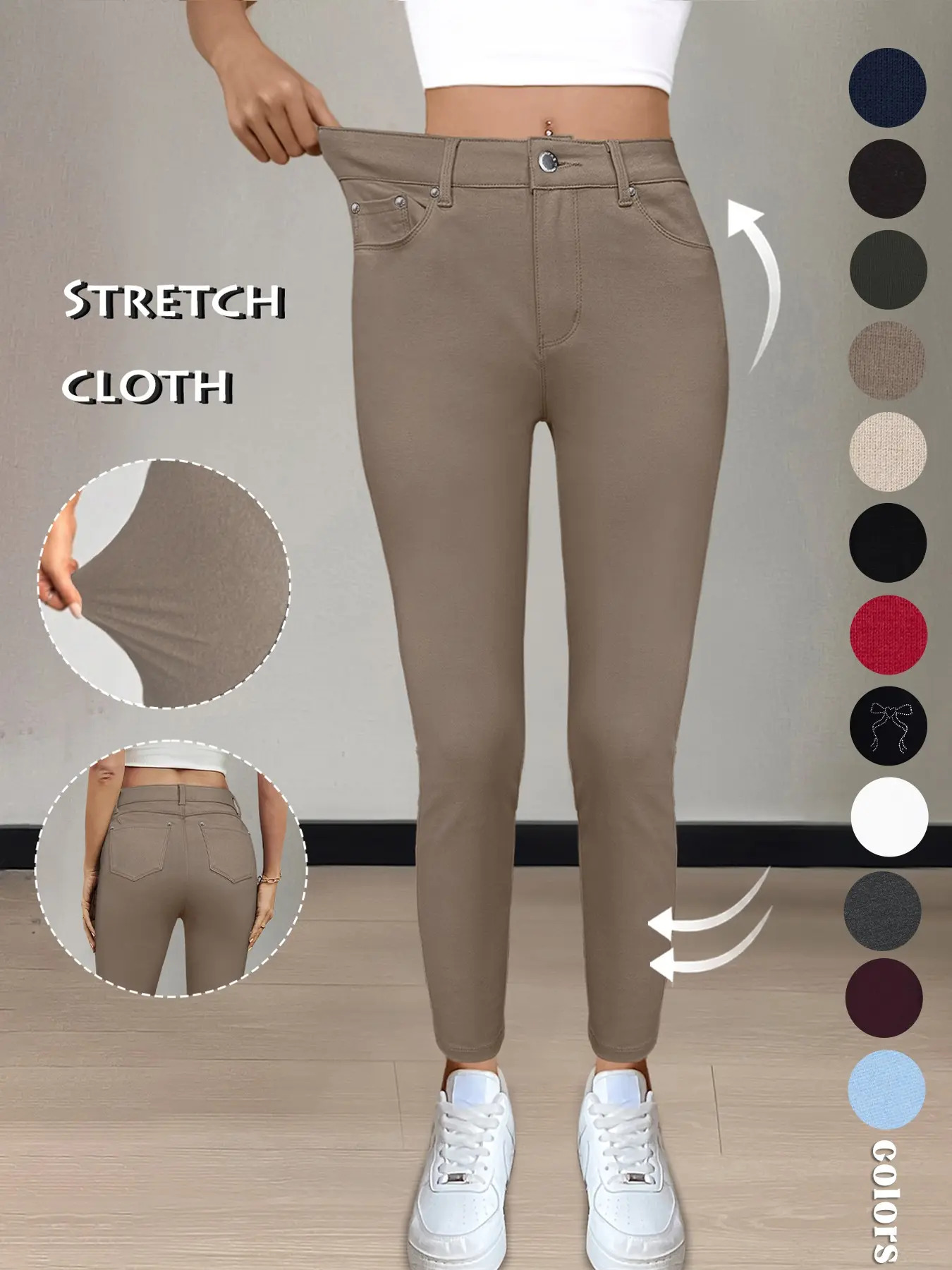 Women's Solid-Color Button-Pocket Fitted Athletic Pants