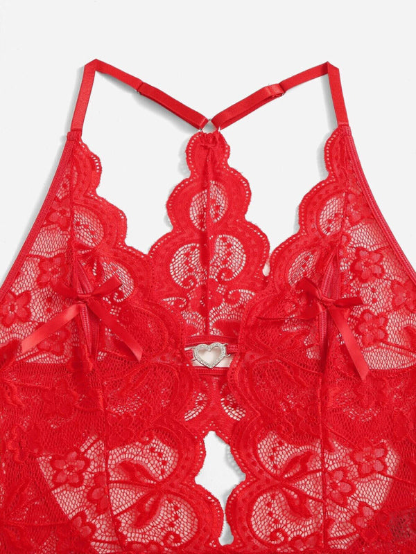 Lace See-Through Crotch-Free One-Piece Lingerie