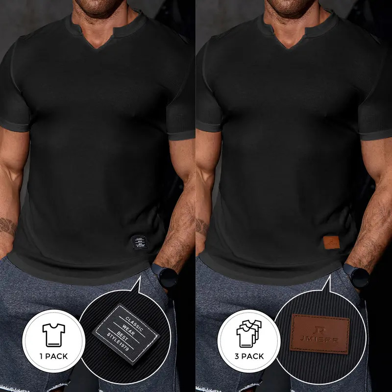 Men's Solid-Color Slim-Fit Long V-Neck T-Shirt