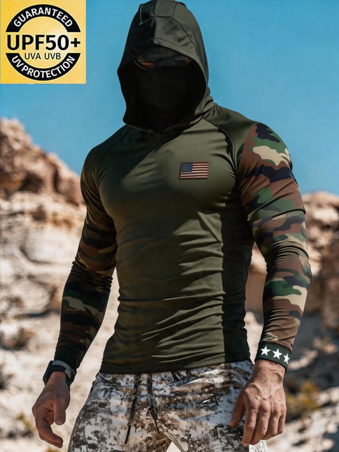 Men's Outdoor Sun Protection Breathable Cool Hooded Sun Protection Long-Sleeved Top