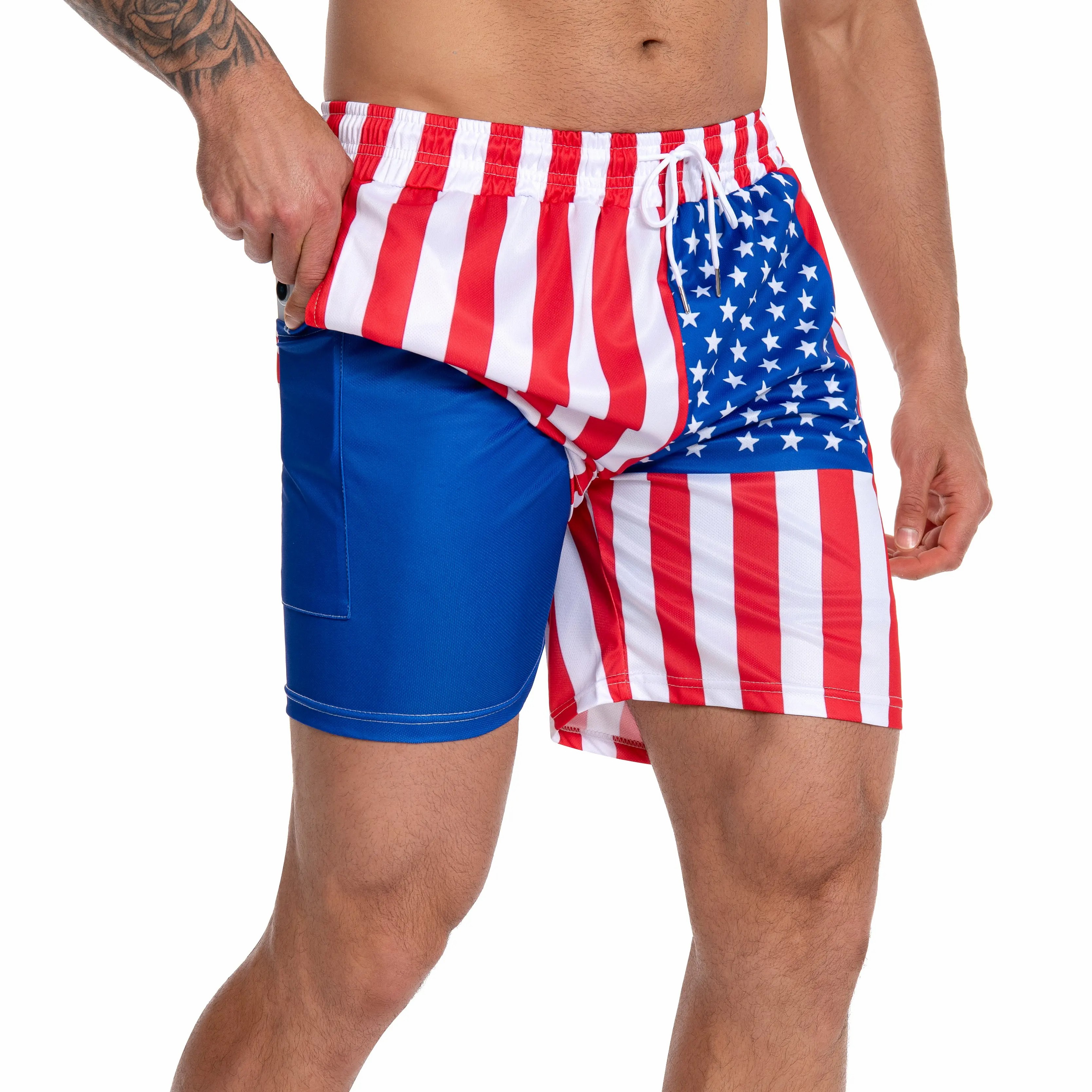 Men's 2-in-1 Swim Trunks – Compression Liner, No-Chafing Boardshorts with Pockets