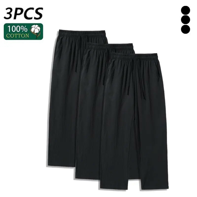 100% Cotton Linen Pants for Men & Women, Summer Casual Elastic Waist Drawstring Wide Leg Breathable Trousers