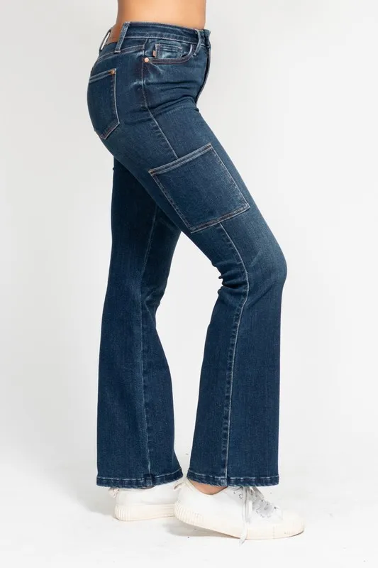 Blue Full Size High Waist Cargo Bootcut Jeans Plus Size