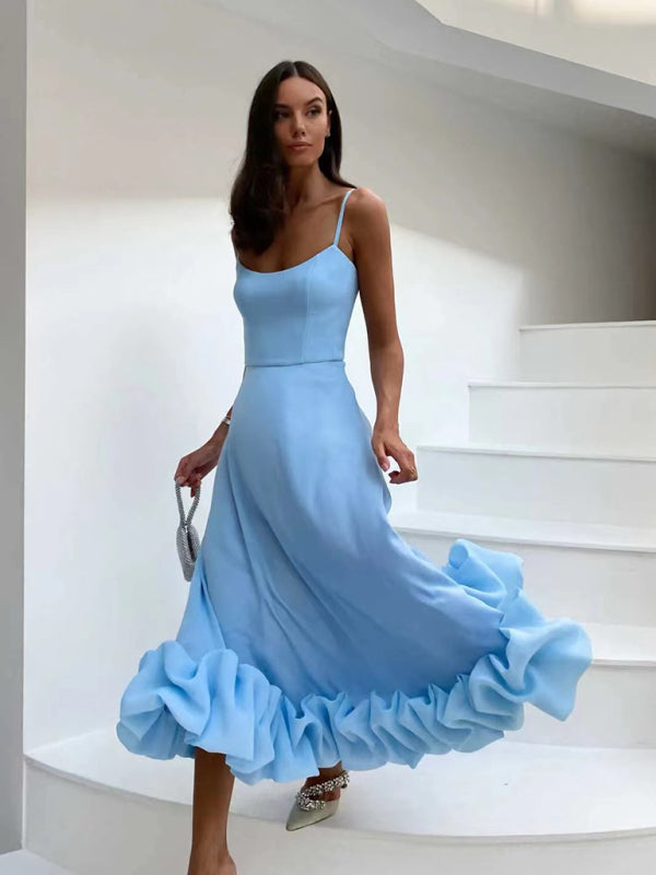 Style A-Line Skirt With Spaghetti Straps And Big Swing Three-Dimensional Flowers