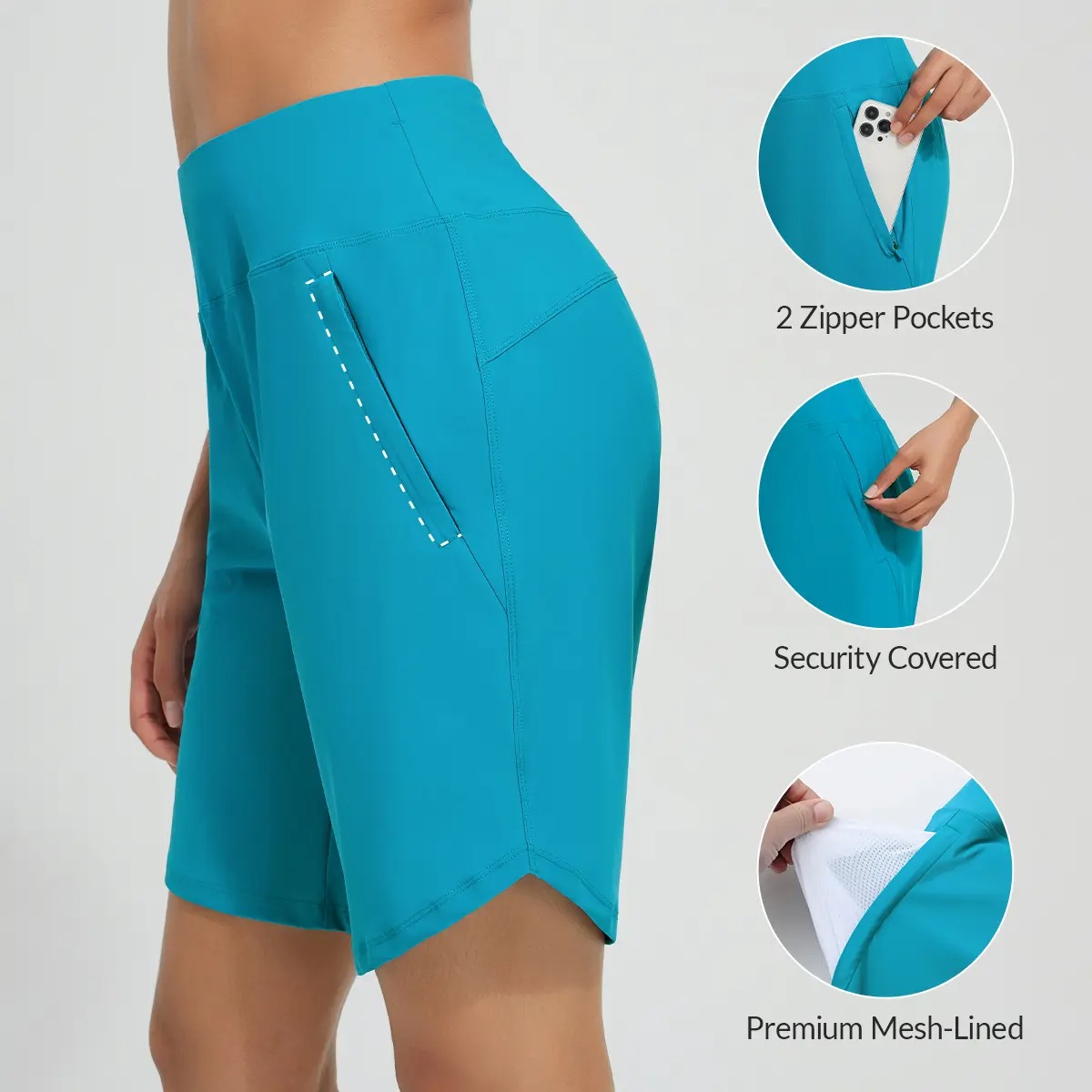 ✨ Women’s High-Waisted Quick-Dry Board Shorts with Pockets