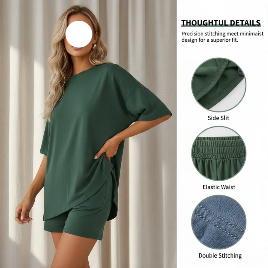 Women's Oversized Tee & Shorts Loungewear Sets