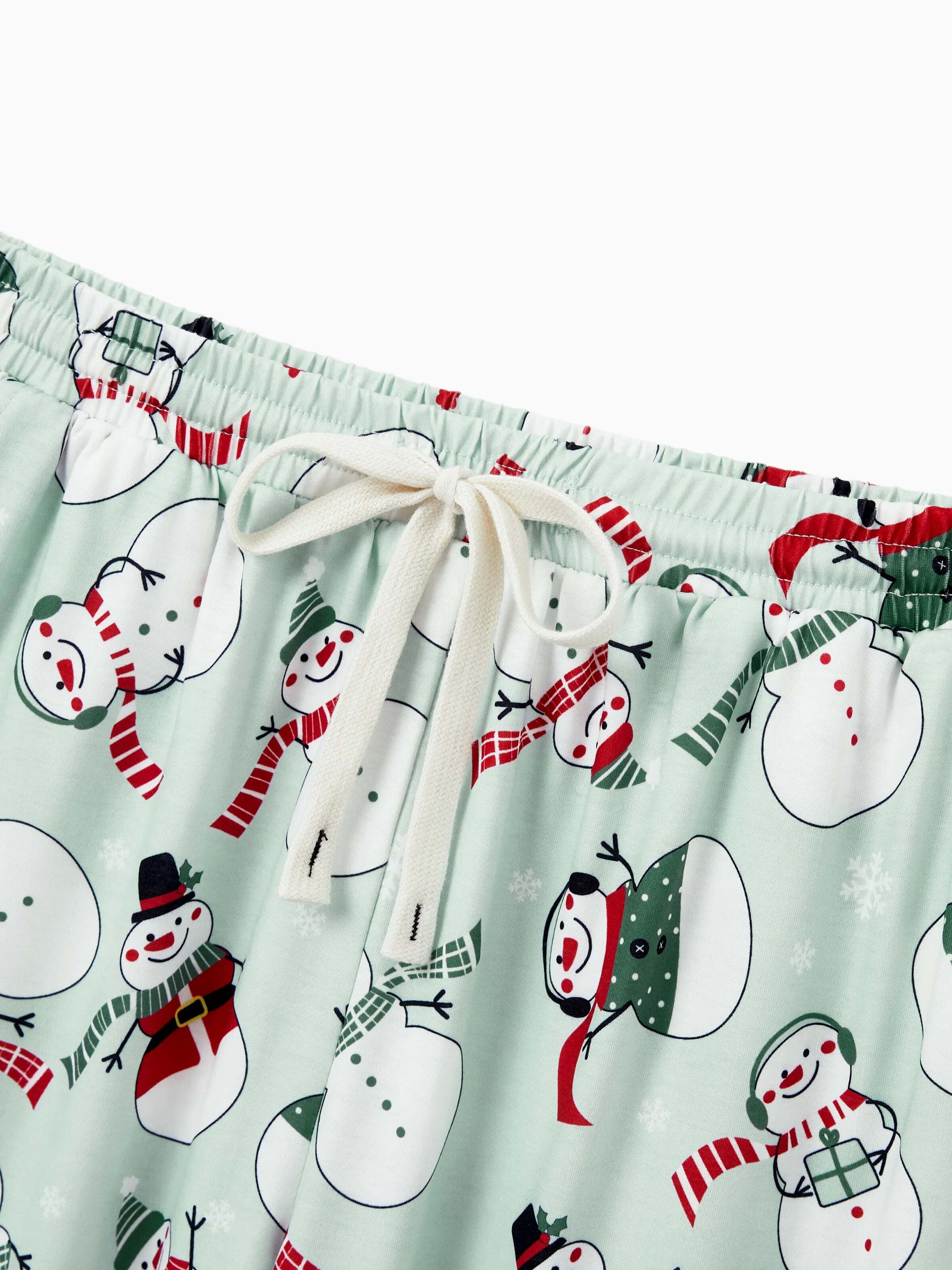 Christmas Matching Family Pajamas Set Christmas Snowman Print PJS with Christmas Socks Mint Green