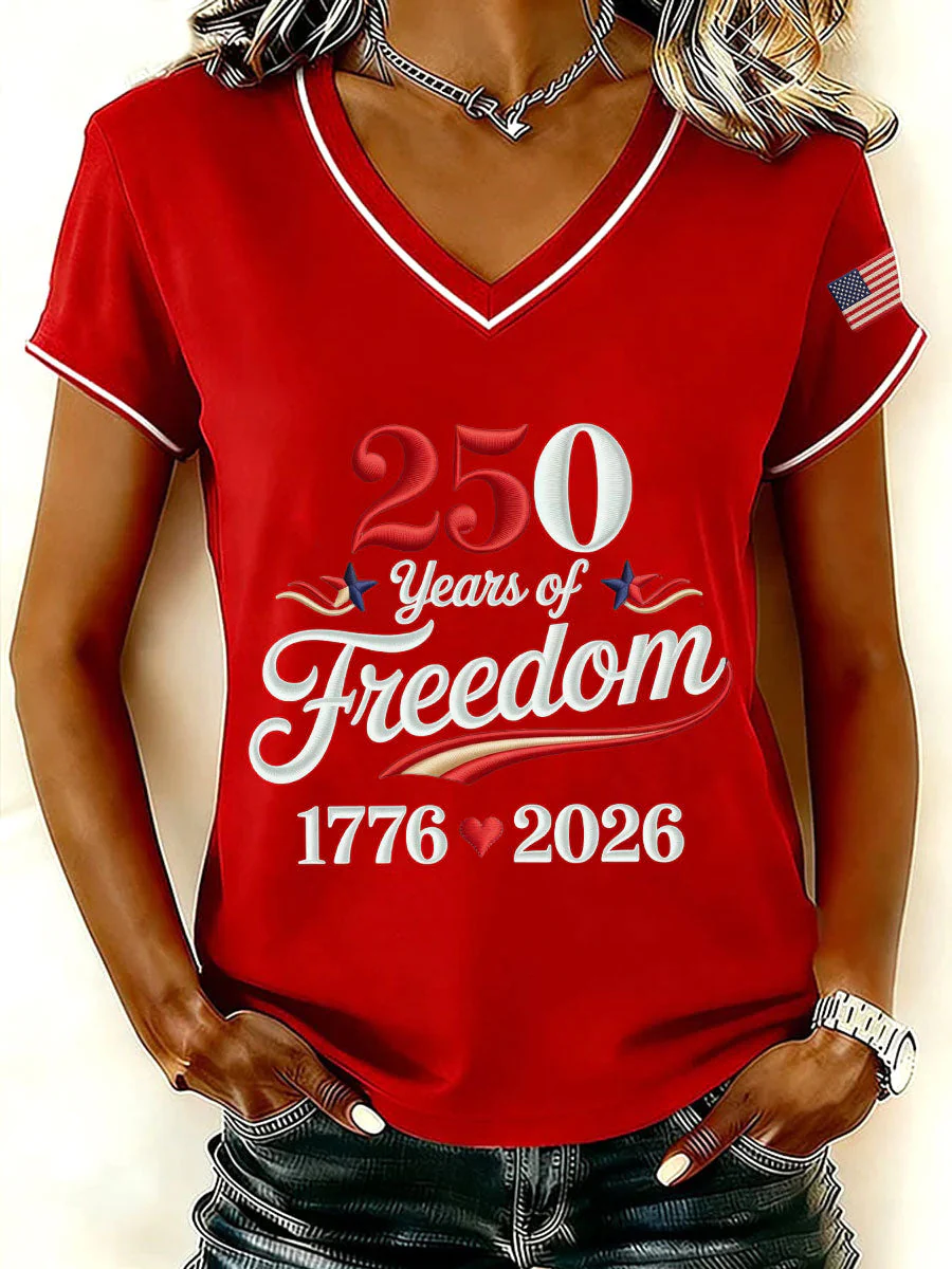 250 Year Free V-Neck T-Shirt For Fashionable Women