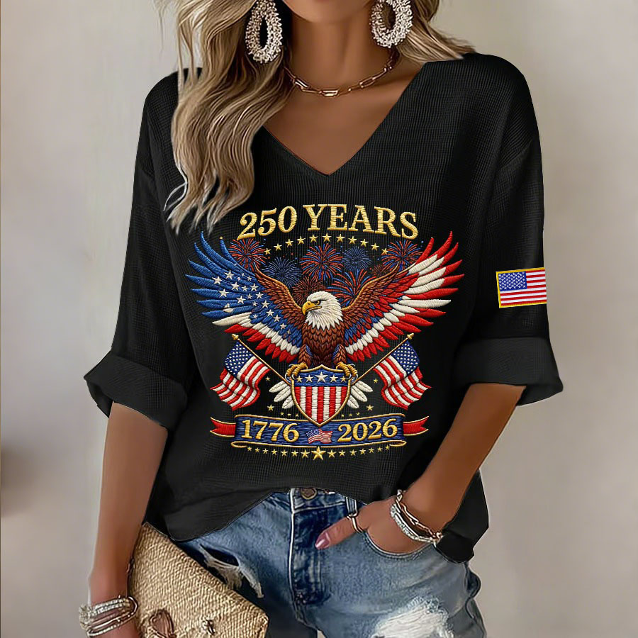 Women'S Independence Day 250Th Anniversary Founding Print V-Neck Casual T-Shirt