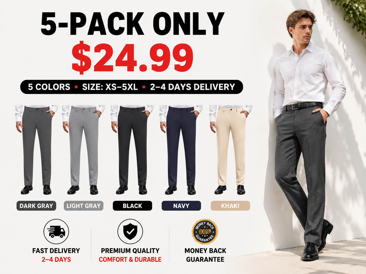 Men's Stretch Dress Pants — Wrinkle-Free Golf Trousers
