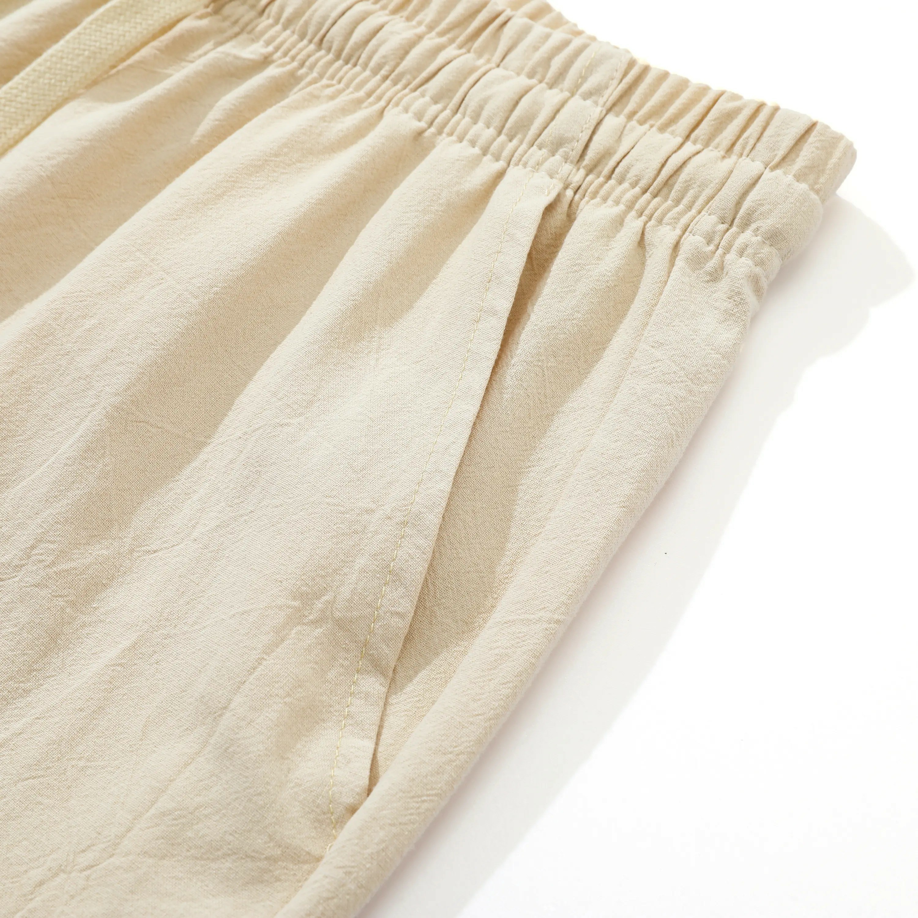 100% Cotton Linen Pants for Men & Women, Summer Casual Elastic Waist Drawstring Wide Leg Breathable Trousers