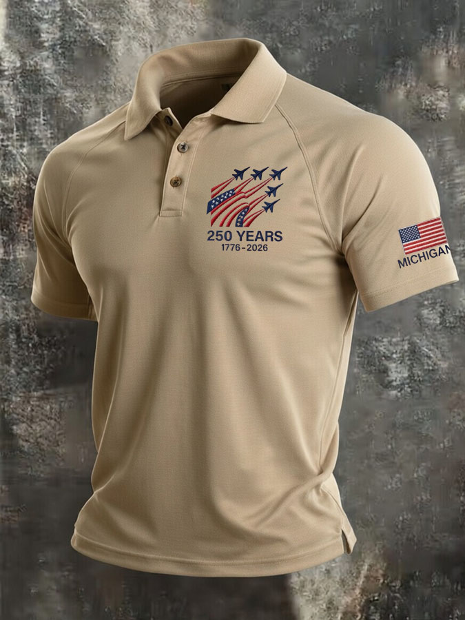 Men'S Flag Printed Casual Polo Shirt