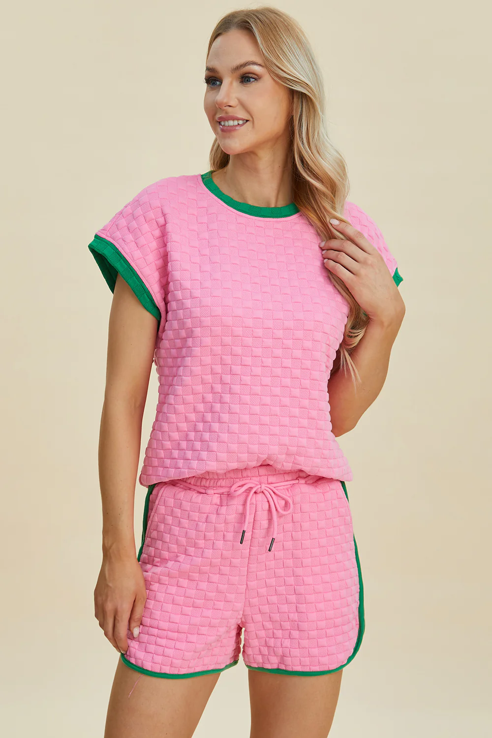 Full Size Texture Contrast T-Shirt and Shorts Set