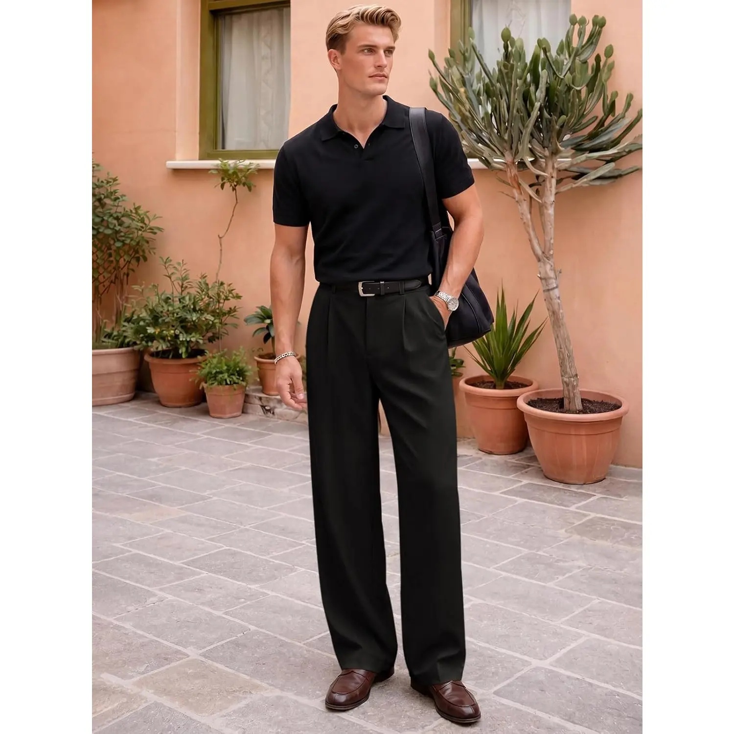 Men’s Pleated Wide-Leg Dress Pants