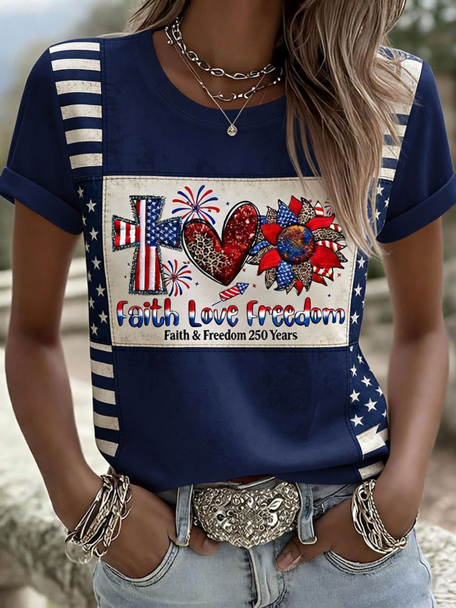 Women'S American 250Th Anniversary Faith & Freedom God Shed His Grace On Thee Short-Sleeve T-Shirt