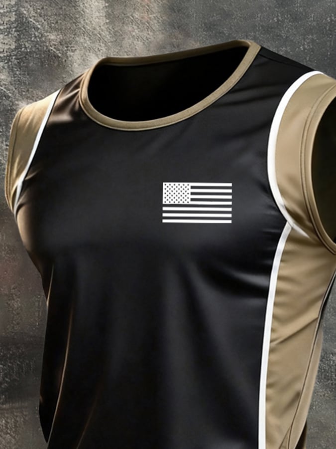 Men's Retro Independence Day Patriot Crew Neck Tank Top