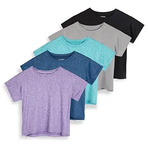 Women's Quick-Drying Cropped Top — Short-Sleeve, Crew Neck, Stretchy Athletic T-Shirt (Plus Sizes Available)