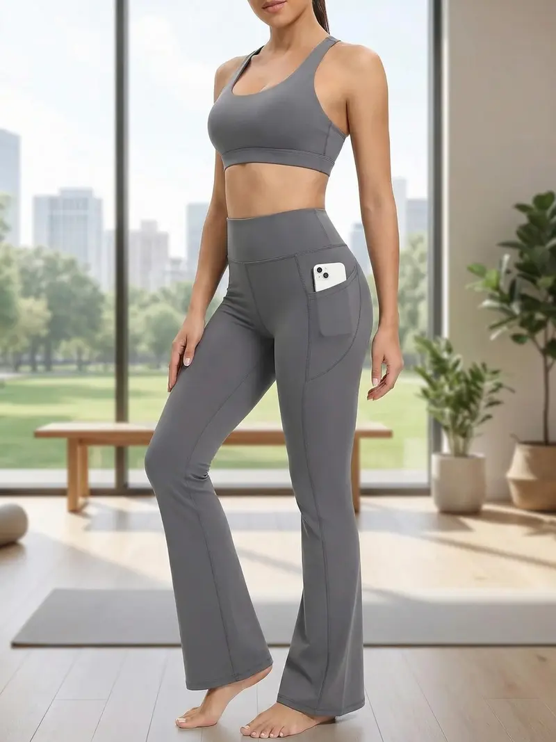 Women's High-Waisted Flared Pants (With Pockets)