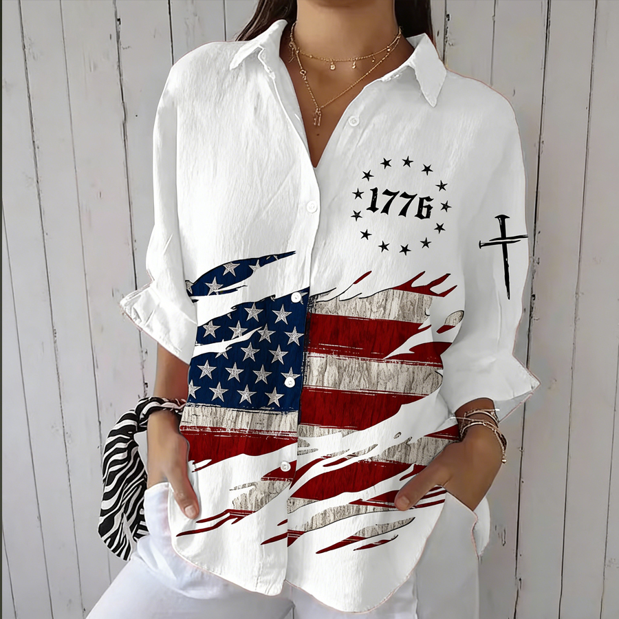 Women'S Independence Day Printed Casual Shirt