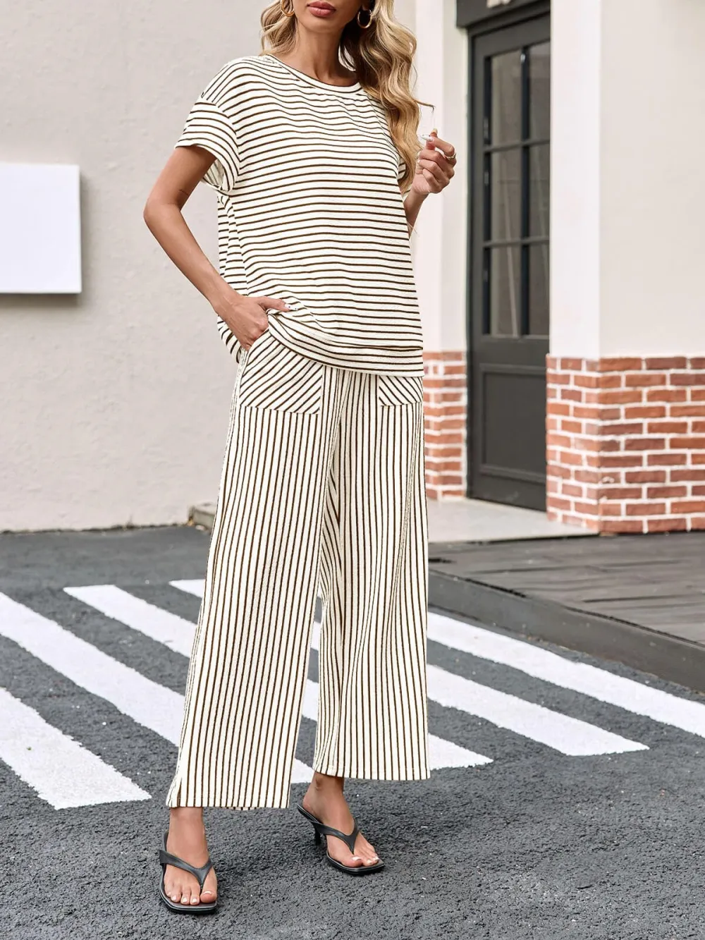 Women's Striped 2 Piece Lounge Set