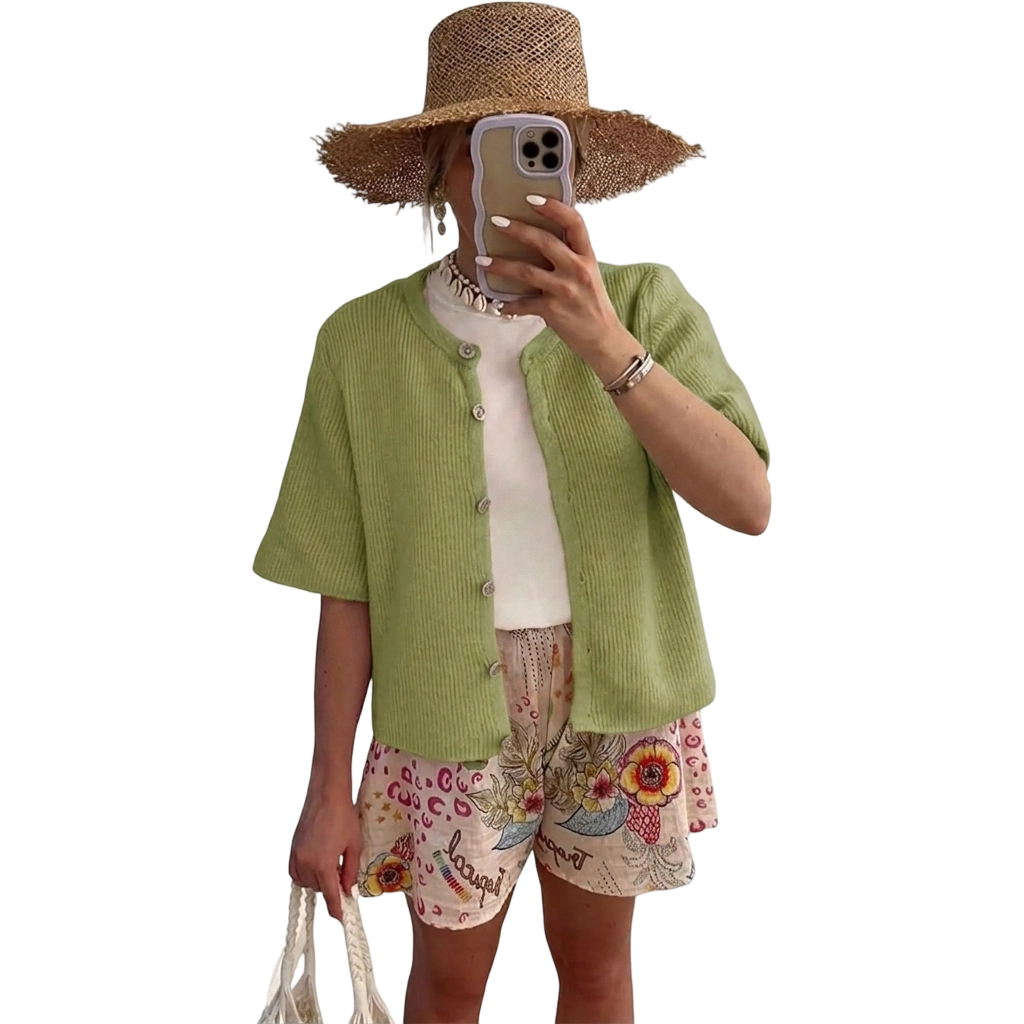 Women's Short Sleeve Ribbed Cardigan Lightweight Breathable Button Down Layering Cover Up