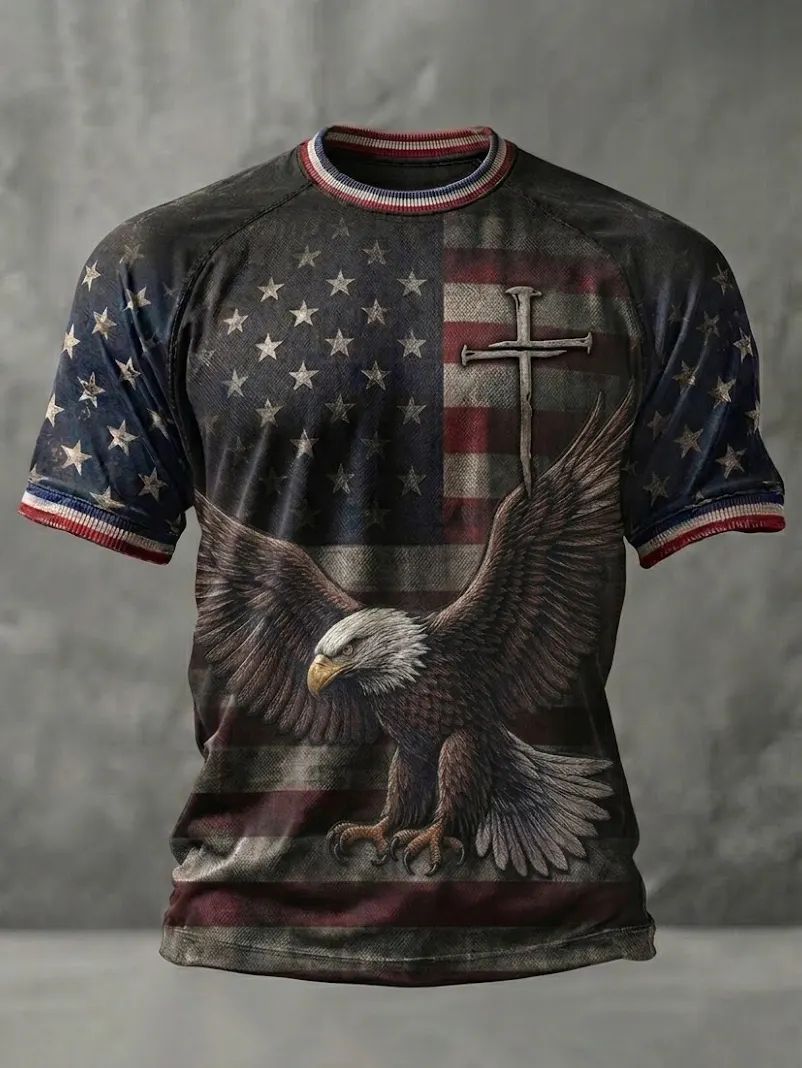 Men'S Casual 250Th Anniversary Celebration Of The Founding Of The United States Personalized Printed Short Sleeved Shoulder T-Shirt