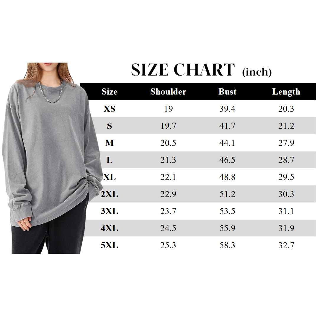 Unisex Oversized Vintage Acid Wash Tee: Long-Sleeve, Baggy Cotton