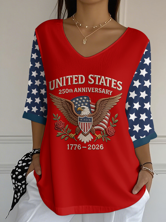 Women's Independence Day 250th Anniversary Printed Short Sleeves