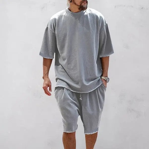 🔥Men’s Cotton Relaxed Fit Sweat Set – Casual T-Shirt & Shorts Lounge Outfit