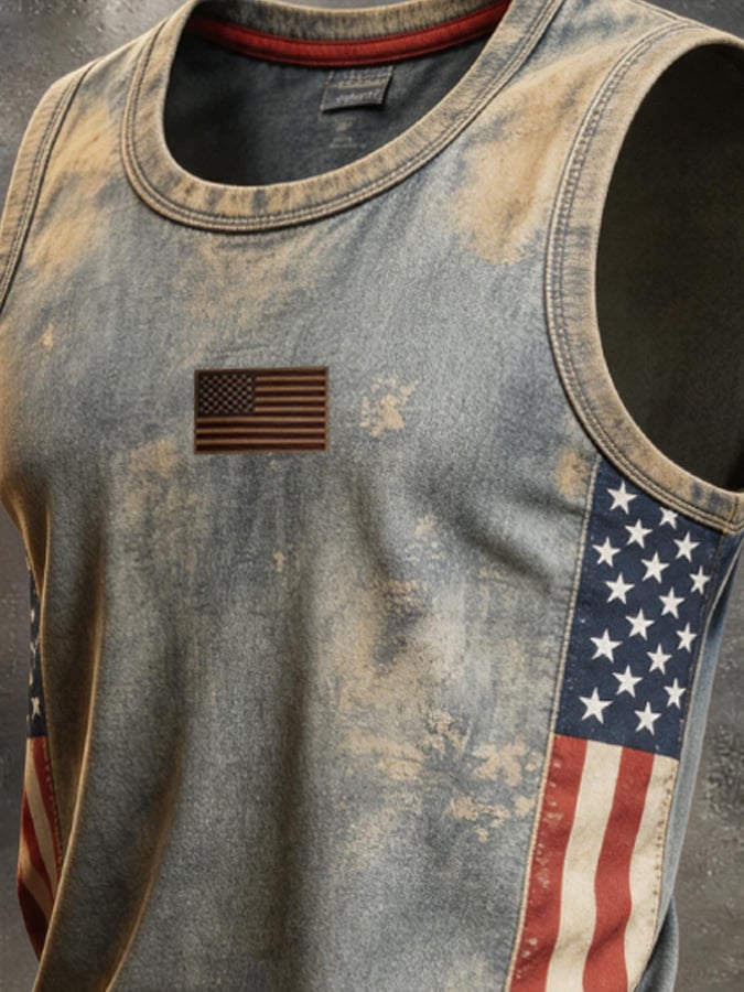 Men's Retro Independence Day Patriot Crew Neck Tank Top