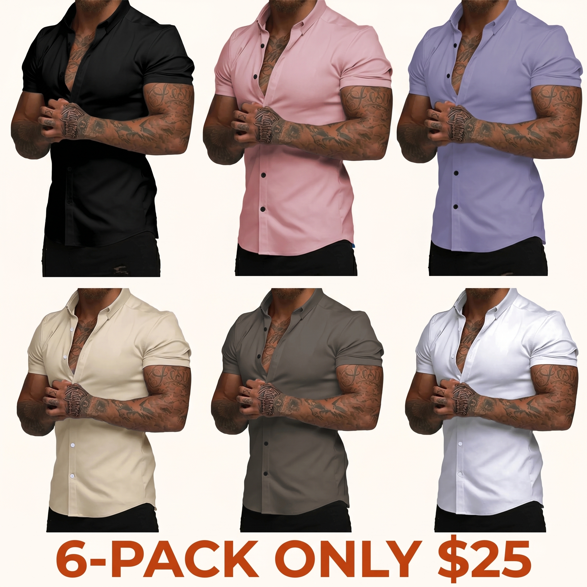 Mens Muscle Fit Dress Shirts Casual Button Down Shirt Short Sleeve Wrinkle-Free Shirts