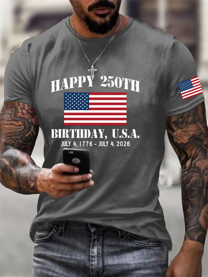 Men'S Flag Printed Short Sleeved Casual T-Shirt