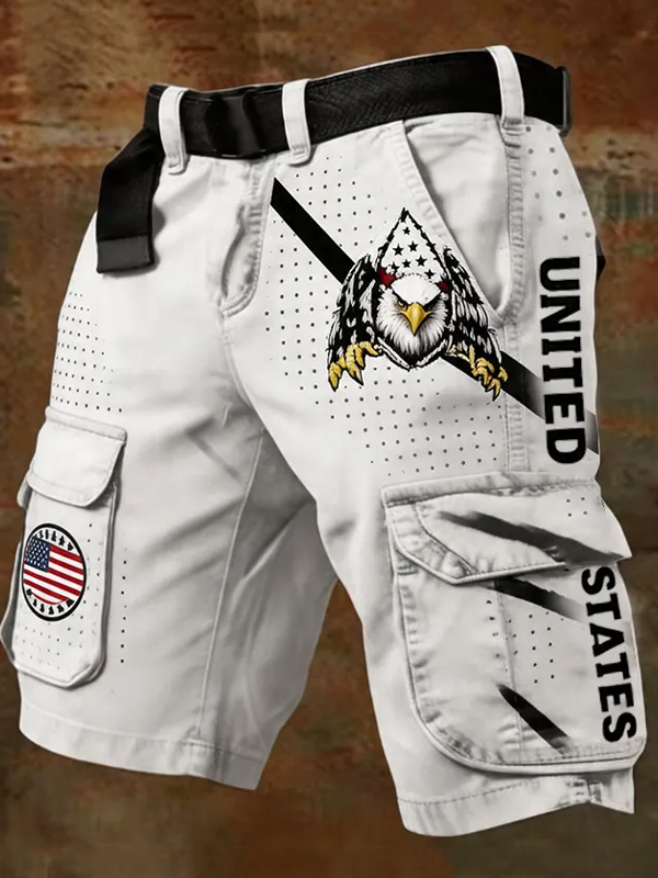 Men's Perforated UNITED STATES Eagle Art Print Casual Shorts