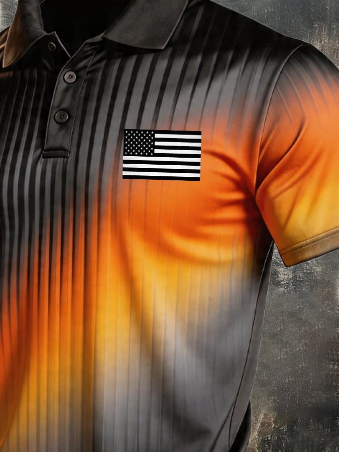 Men's Retro Patriotic Color-Block Short-Sleeve Polo Shirt