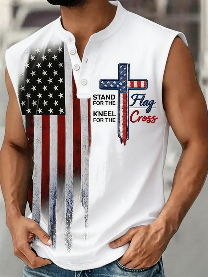 Men's Stand For The Flag Kneel For The Cross USA Flag Sleeveless Top