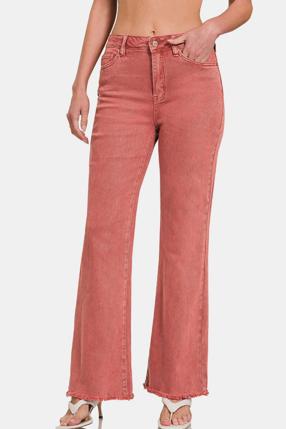 Acid Washed Frayed Hem Bootcut Jeans