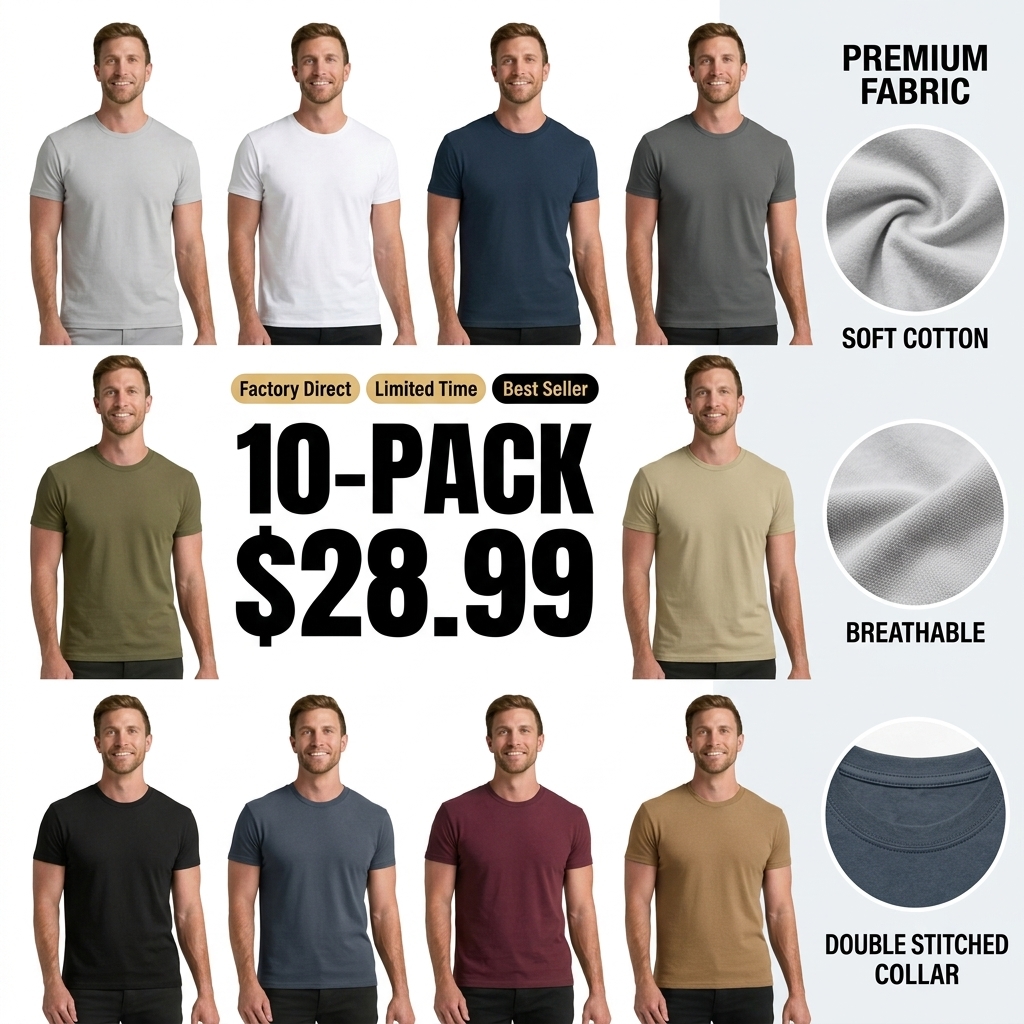 Men's 5-Pack Premium Crew Neck T-Shirts – Everyday Essential | 5 for $19.99
