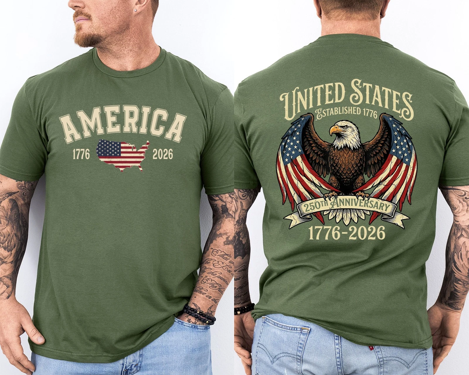 Men'S Casual American 1776-2026 Anniversary Printed Short Sleeved T-Shirt