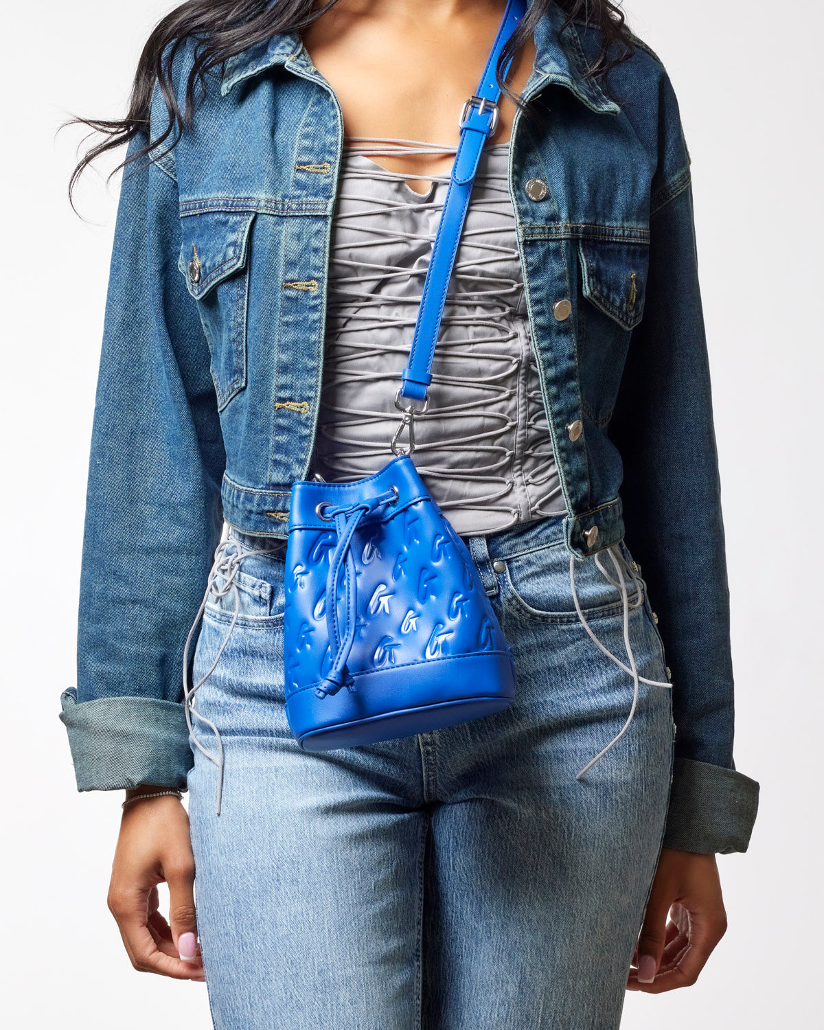 MINI MONOGRAM BUCKET BAG - BLUE