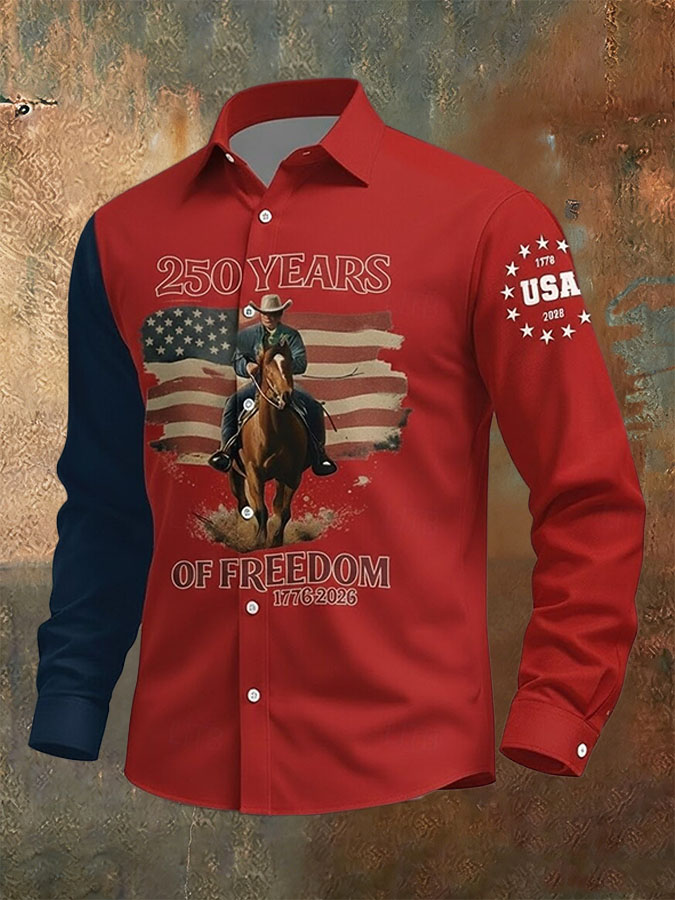 Men's Retro Independence Day Flag Printed Casual Shirt
