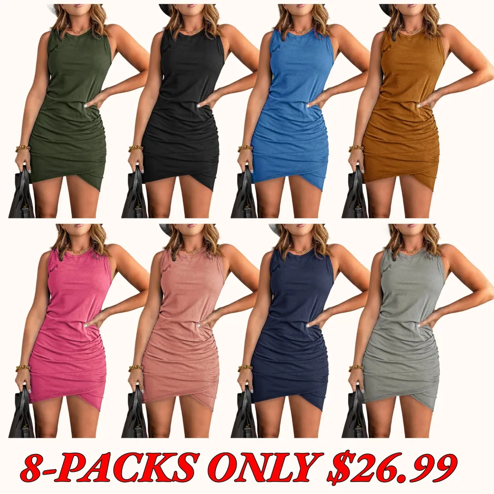 Women's solid color pleated wrap dress