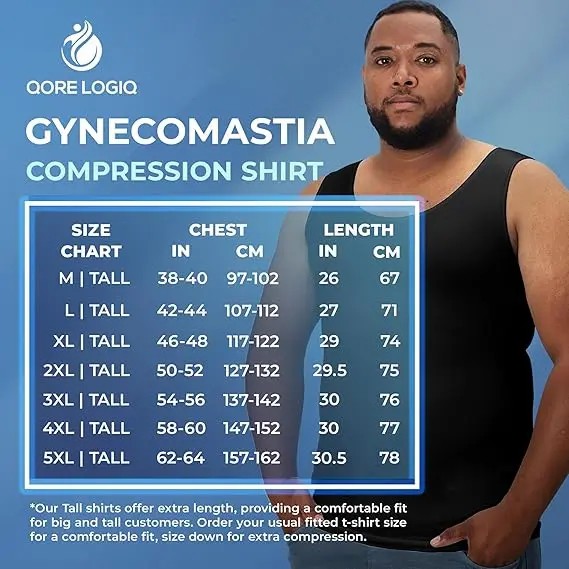 Men’s Tall Fit Compression Shapewear Clothing Shirt - Tummy Control Slimming Undershirt